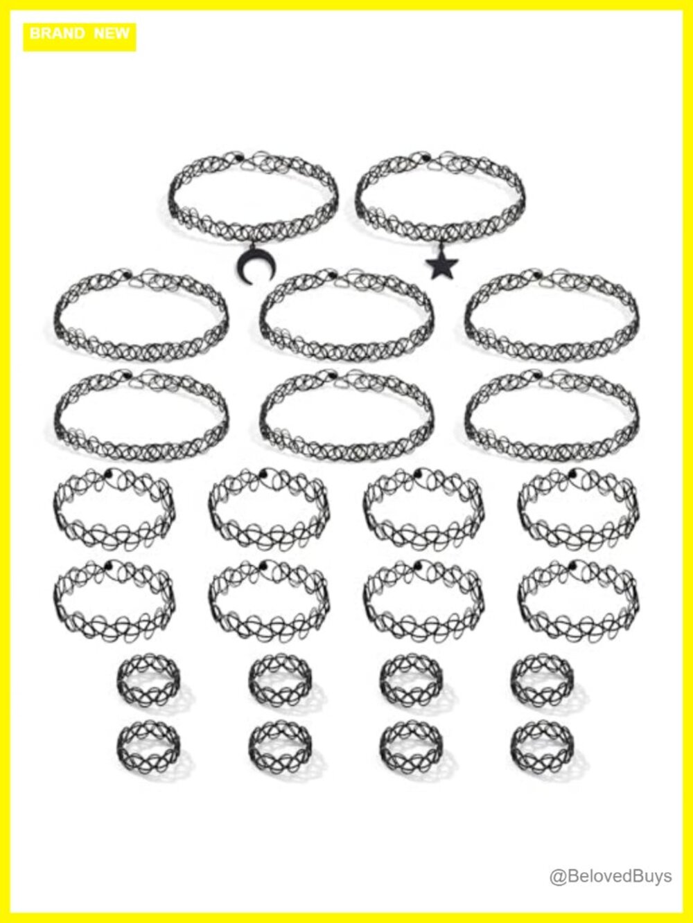 24 Pc 90s Choker Necklace Set Grunge Gothic Plastic Elastic Stretch Jewelry